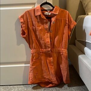 Orange denim romper